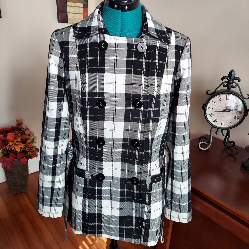 Rampage Plaid Double Breasted Belted Trench Coat